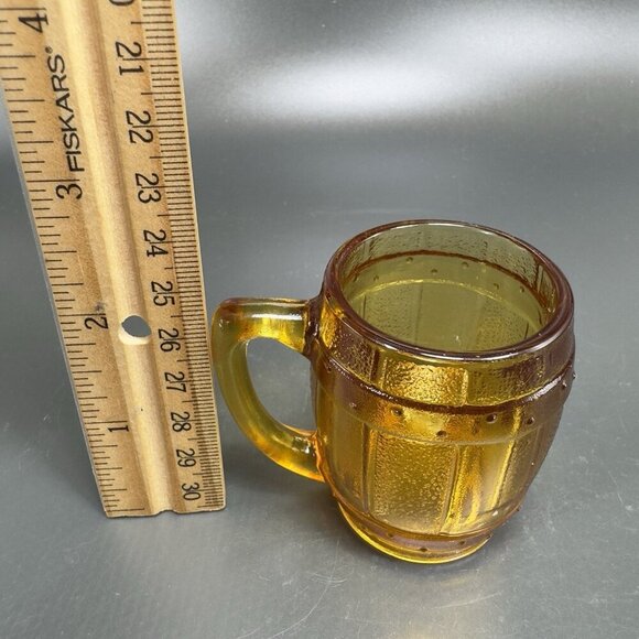 Vintage Barrel Cup Shot Glass Toothpick Holder Amber Gold Miniature Decorative - Picture 3 of 11